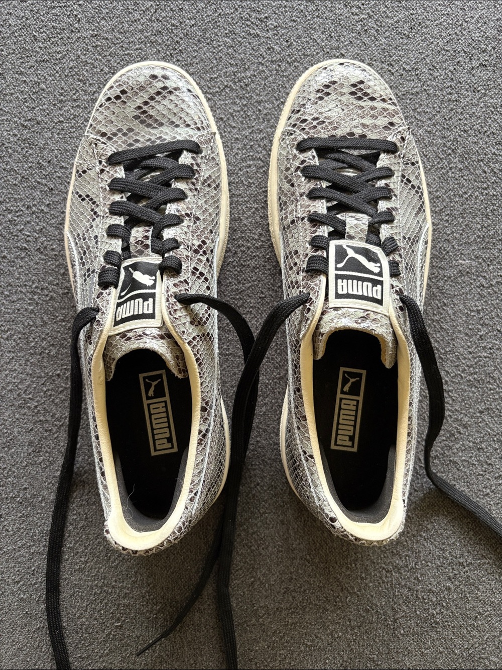 Puma Snake-Print Low Top Sneakers in Black and Cream